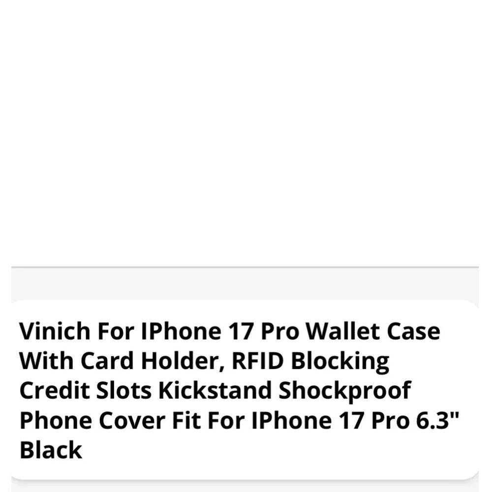 Vinich iPhone 17Pro Wallet Case Card Holder  Black RFID Blocking Shockproof‎
